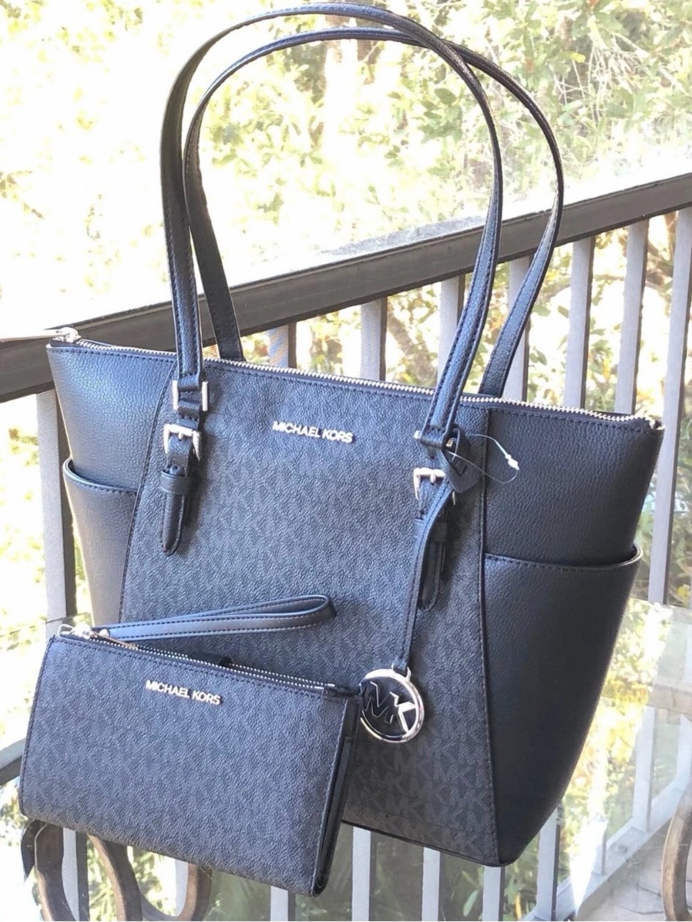 Michael Kors Black MK Logo Tote with Matching Wristlet